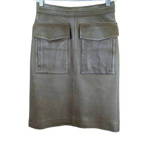 Chloe Olive Lamb Leather Double Front Pocket Knee Length Cargo Skirt